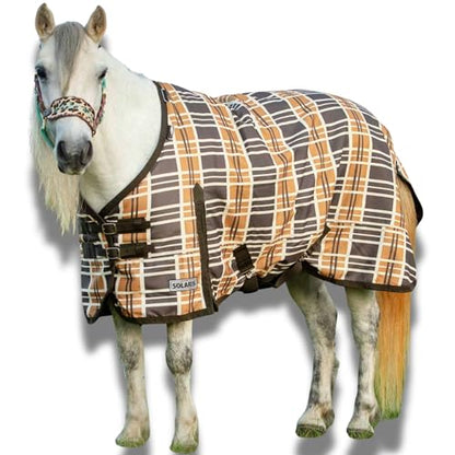 Jeffers Pony Poppins Solaris 1200 Denier Turnout Blanket Brown & Cream Plaid 60" - Waterproof, Breathable Horse Blanket with 0 gram Polyfill, No Insulation, Ideal Protection for Wind & Rain, - size: 63"