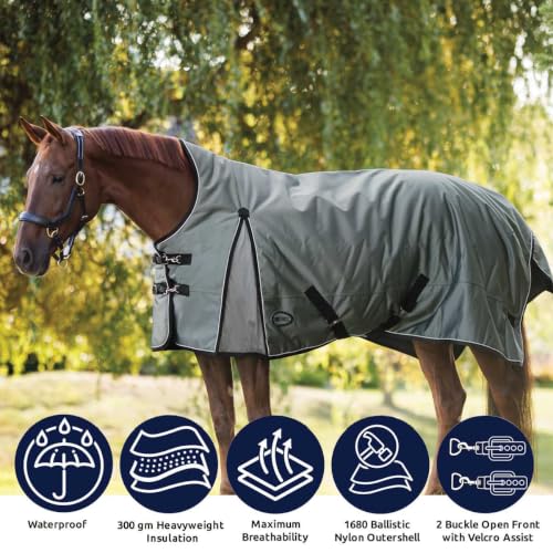 Country Pride Extreme Vortex High Neck Heavyweight Turnout Blanket, 1680D Ripstop Nylon with Dupont Teflon, 300g Insulation, Waterproof Breathable, Extended Shoulder Gusset, Adjustable Straps (76) - size: 76