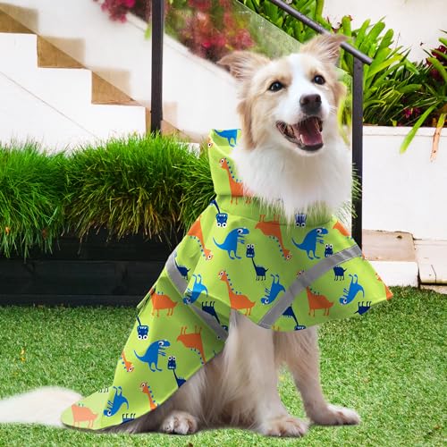 NACOCO Large Dog Raincoat Adjustable - Pet Dinosaurs Water Proof Clothes Lightweight Rain Jacket Poncho Hoodies with Strip Reflective Green (M, Green Dinosaur) - color: Green Dinosaur, size: Medium (Pack of 1)