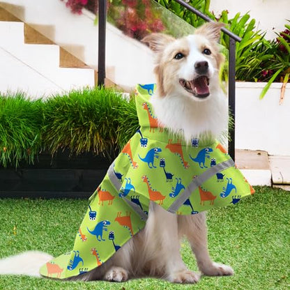 NACOCO Large Dog Raincoat Adjustable - Pet Dinosaurs Water Proof Clothes Lightweight Rain Jacket Poncho Hoodies with Strip Reflective Green (M, Green Dinosaur) - color: Green Dinosaur, size: Medium (Pack of 1)