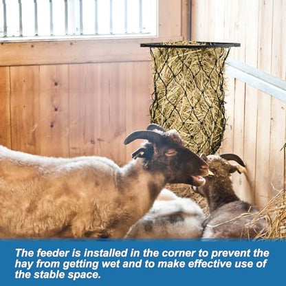 Yaocom 2 Set Black Wall Mount Hay Feeder with Net Collapsible Hay Rack with Net Slow Feeder for Horses Goats (Triangle)