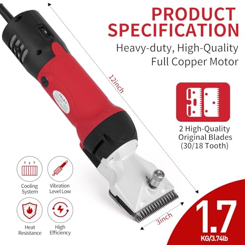 DUCKBOY Heavy Duty Horse Clippers, 600W 6-Speed, 2 Stainless Blades - size: 600W Horse Clipper