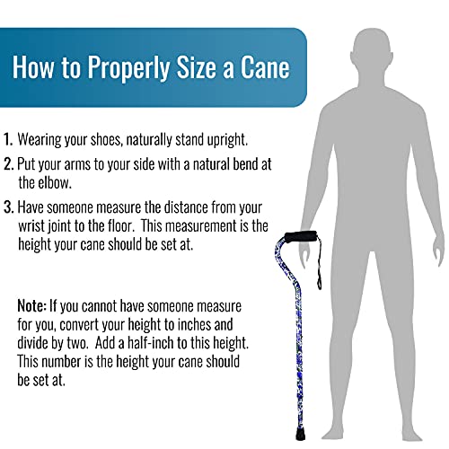 DMI Adjustable Designer Cane with Offset Handle - color: Purple Flowers, size: 1 Count (Pack of 1)