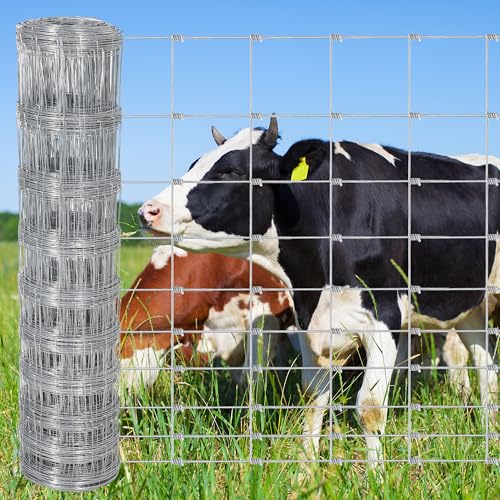 Garvee Livestock Fence, 5Ft x 328Ft Galvanized Wire Fencing, Cattle Farm Fence, Heavy Zinc Coated Deer Goat Cattle Fence for Farm Yard Livestock Protection