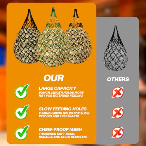 Hay Nets for Horses, 3-Pack Large-Capacity Hay Net for Horses Goats & Sheep
