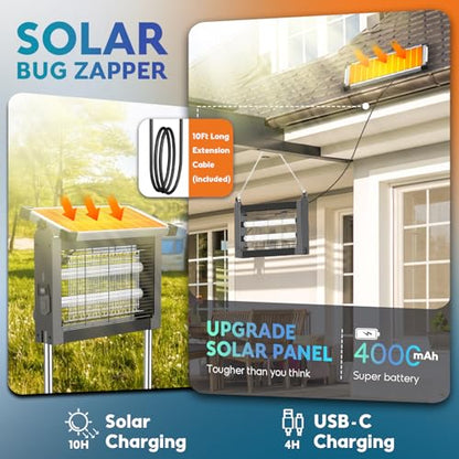 Solar Bug Zapper Outdoor, 4500V Mosquito Zapper Fly Traps Outdoor for Patio - color: Gray