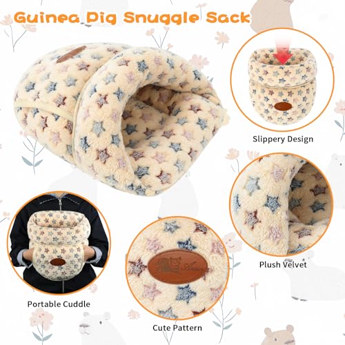 YUEPET Guinea Pig Bed, Warm Fleece Slipper Cuddle Cave, Brown Star - color: Brown Star, size: 1PCS