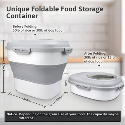 Komzon Rice Storage Bin Cereal Containers, 13-50lb Collapsible Rice Container Dispenser with Transparent Lid, Rolling Wheels, Measuring Cup and Scoop, Airtight Dog Cat Pet Food Storage Container White - color: White