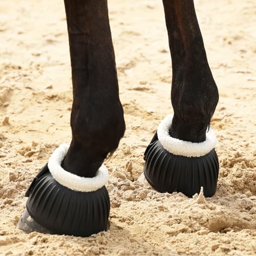 Harrison Howard Rubber Pull-on Bell Boots with Fleece Lining and Extra-Large Leather Touch-Close Tape - color: Black