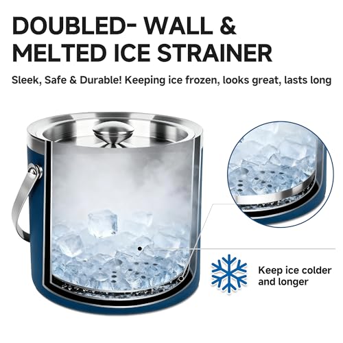 3L Double-Wall Insulated Stainless Steel Ice Bucket for parties - color: Navy