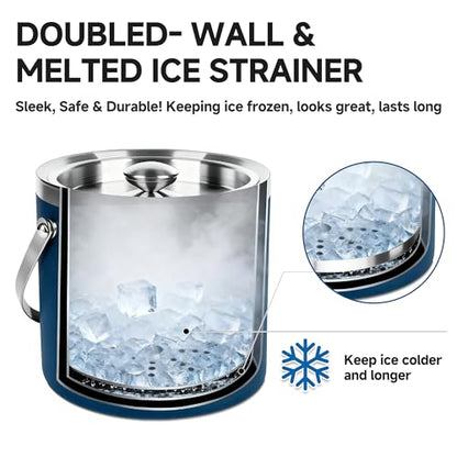 3L Double-Wall Insulated Stainless Steel Ice Bucket for parties - color: Navy