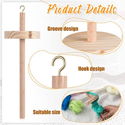 Rtteri 2 Pcs Wooden Drop Spindle and Wool Carder Set Hand Carders Spinning Slicker Wool Brush Needle Felting Tools for Yarn Weaving Blending Roving Craft Project Kit Supplies Pet Grooming