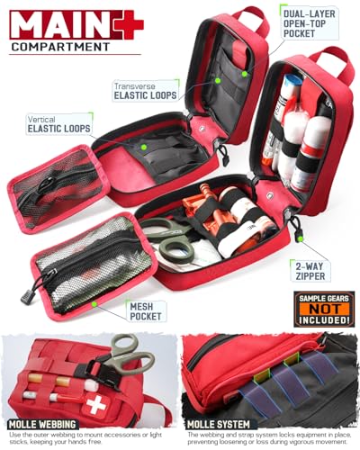 LIVANS 1000D First Aid Bag Empty, Medical Ifak Pouch for Emergency & EMT - color: Red-small Size(5.7"lx 3.4"w X 7.9"h)