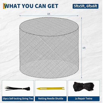 Round Bale Hay Net for Horses and Goats, 6X6 Ft Knotless Design Slow Feed Hay Net with 2'' Holes, Large Heavy Duty Slow Feeder Nets - size: 6x6FT