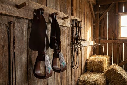 Horse Western Turquoise Cactus Tooled Leather Covered Saddle Stirrups 51238 - color: Brown Cactus