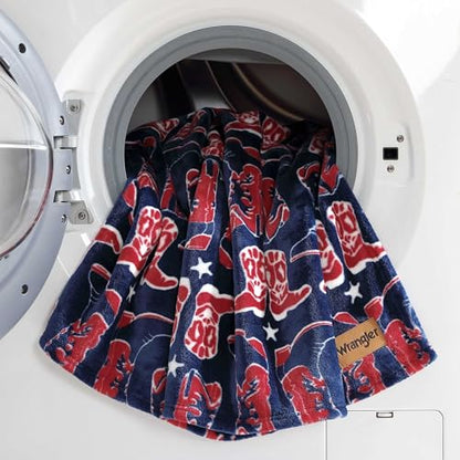 Wrangler - Soft Plush Throw Blanket for Bed & Couch, 50x70 - color: Knocking Boots Blue, size: 50" x 70"