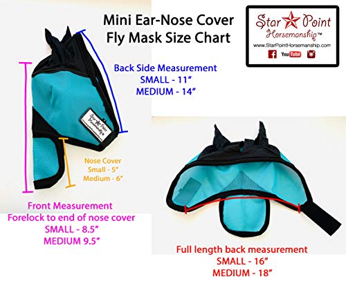 Star Point Horsemanship Miniature Horse-Pony Ear Nose Cover UV Fly Mask 90% UV Protection Breathable Mesh Highly Comfortable (Medium 33"-38", Teal/Black)