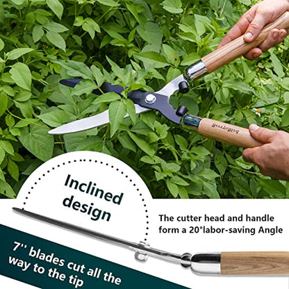 Berry&Bird Garden Hedge Shears,19.88''Heavy Duty Pruning Shear for Trimming Borders and Bushes, Manual Hedge Clippers with Wooden Handles & Carbon Steel Sharp Blades Gardening Scissors