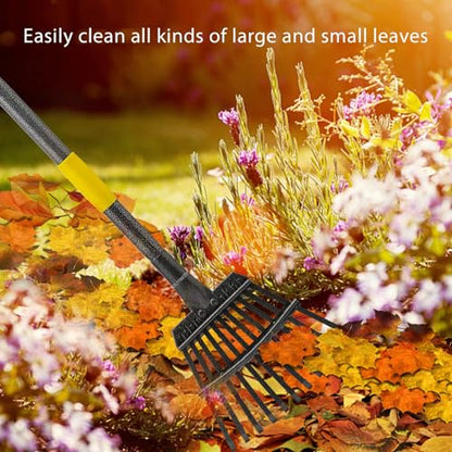 Oliynedy Leaf Rake for Gardening, Adjustable Metal Garden Rake for Leaves Long Handle 30-70", 11 Tines 9" Wide Small Lawn Collapsible Yard Adult Kids Rake for Camping Flower Beds Mulch Shrub - style: 30-70