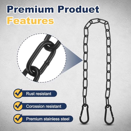 PATIKIL 2 Pcs Gate Chain Lock, 30 in x 3mm Chain Dia Alloy Steel Hanging Chain Lock with 2 Open Clasps for Stall Barn Fence Gate Hammock Swing Punching Bags Sandbag Yoga Gym, Black - size: 30inch x 3mm