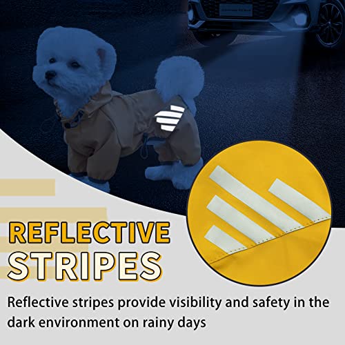 Dog Raincoat, Waterproof Dog Rain Jacket with Hood, Rain Coat with Leash Hole, Reflective Strap for Small Medium Dogs, Lightweight Puppy Clothes(Yellow,L) - color: Yellow, size: L(Back Length15'')