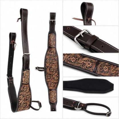 Horse Floral Tooled Leather Rear Flank Saddle Cinch Billets 97101 - color: Antique Brown