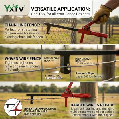 Chain Link Fence Stretcher Tool Ratcheting Heavy Duty | Replacement for manual fence pulling,uses a long-leverage ratchet gear to tension chain link and barbed wire with one person.