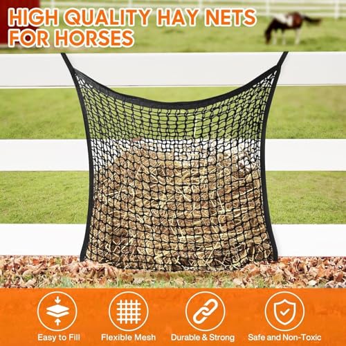 4 Pack Slow Feed Hay Net, Large Capacity Hay Bags for Horses, Easy to Hang - color: Black 4-pack
