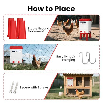 3.2 Gallon Heated Chicken Waterer with 4 Nipple Drinkers - Adjustable Height, BPA-Free, Freeze-Proof, 110V Electric, Suitable for Chickens, Ducks, Geese & Quails,12L (2)