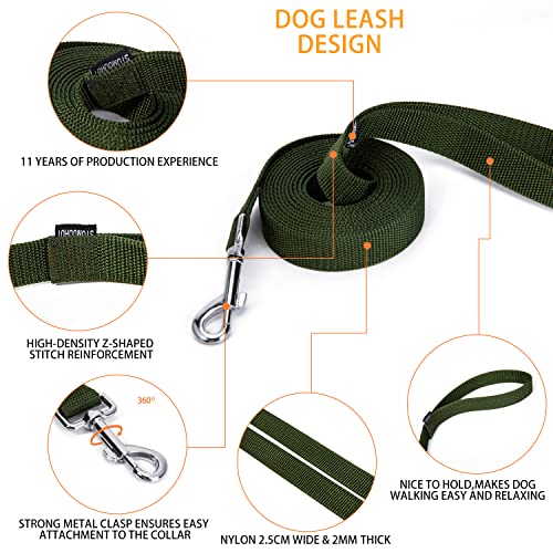 Strong Durable 10ft Nylon Dog Training Leash, 1 Inch Wide Traction Rope, for Small and Medium Dog (Military Green, 10 Feet) - color: Military green, size: 10 Feet