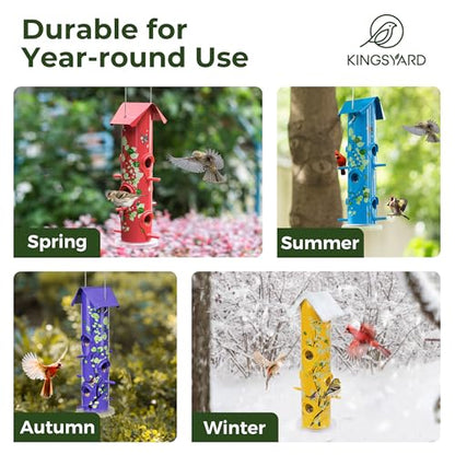 Kingsyard Metal Bird Feeders for Outdoors Hanging, Tube Bird Feeder - color: Red