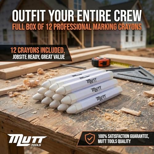 Mutt Tools White Lumber Crayons 12 Pack - Tire Marker Crayon | White, 12 Pack, Wax Formula, Hexagonal Grip, Tire Marker - color: White