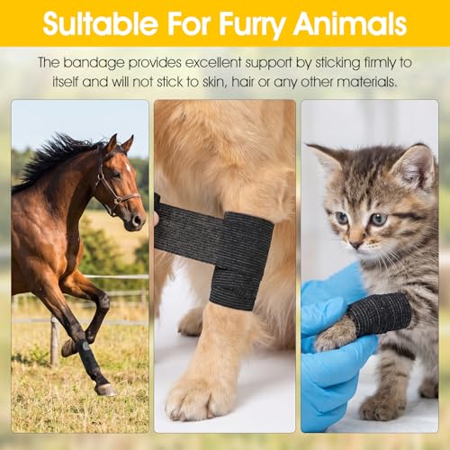 24 Packs Self Adhesive Bandage Wrap, Black Bandage Wrap 4 Inch x 5 Yard, Elastic Cohesive Bandages Tape for Sports Wrist Ankle Support, Vet Wraps for Horses Dogs Wound Care