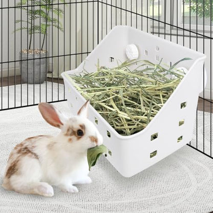 kathson Rabbit Hay Feeder Small Hay Manger Less Wasted Grass Holder Rack Food Dispenser Small Animal Plastic Bowl for Rabbits Bunny Guinea Pigs Rat Chinchilla（Gray）