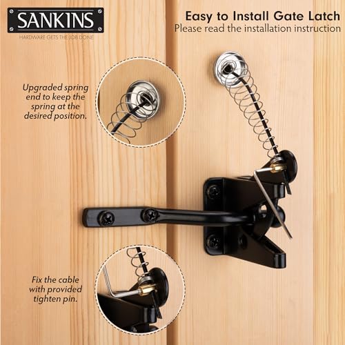 Self Locking Gate Latch for Wooden Fence with Spring Cable Pull, 2pcs | Automatic vinyl gate latch, post mount automatic gravity fence latches for pool/garden/shed - size: With Spring-loaded pull cord