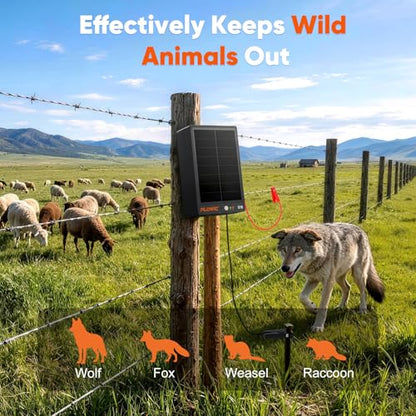 Solar Electric Fence Charger for Livestock: 0.2J 10 Miles Electric Fence Energizer with Rechargeable Battery, Portable Powered Electric Fence for Horses Cattle Sheep Protection