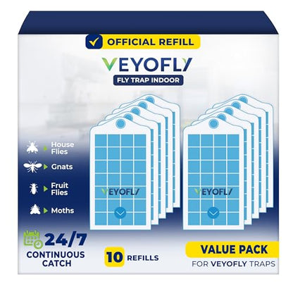 VEYOFLY Official Refill Fruit Fly Traps Indoor, Gnat Trap | 10-Pack - color: White, size: 10 Refills