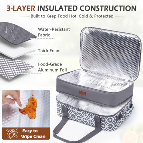BAGSPRITE Double-Layer Insulated Casserole Carrier for 9" x 13" Baking Dish - color: Grey