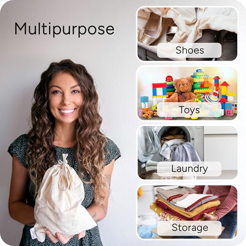 LEAFICO Reusable Produce Storage Bags - XX-Large 19x23 3 Pack - Breathable Muslin Fabric Sacks with Drawstrings – Dust-Proof Travel Cotton Bags for Laundry, Clothes, Purses - size: XX-Large 19x23"(3pack)