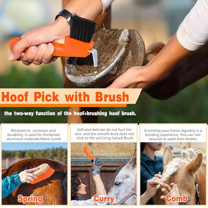 Abbylike 12 Pieces Horse Grooming Kit Equine Care Brushes, Orange - color: Orange