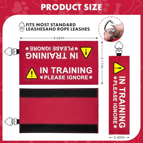 in Training Dog Leash Wrap, Double-Sided Visible Dog Sleeve with Heart Carabiner, Ripstop Please Ignore Warning Sign, Fits Standard Rope & Flat Leashes, Red - color: Please Ignore