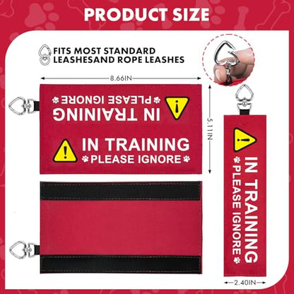 in Training Dog Leash Wrap, Double-Sided Visible Dog Sleeve with Heart Carabiner, Ripstop Please Ignore Warning Sign, Fits Standard Rope & Flat Leashes, Red - color: Please Ignore