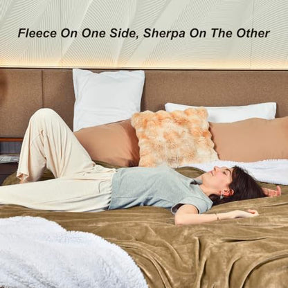 KAWAHOME Sherpa Fleece King Size Blanket for Bed, Extra Warm Heavy Thick - color: Camel, size: King ( 108" X 90" )