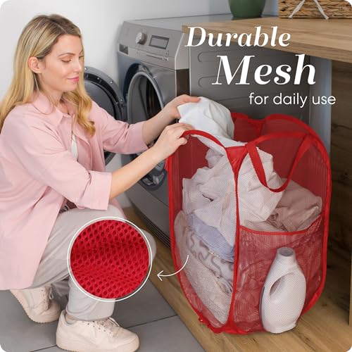 Handy Laundry Mesh Pop-Up Laundry Hamper, Collapsible Basket 2-Pack - color: Red, 2-PACK