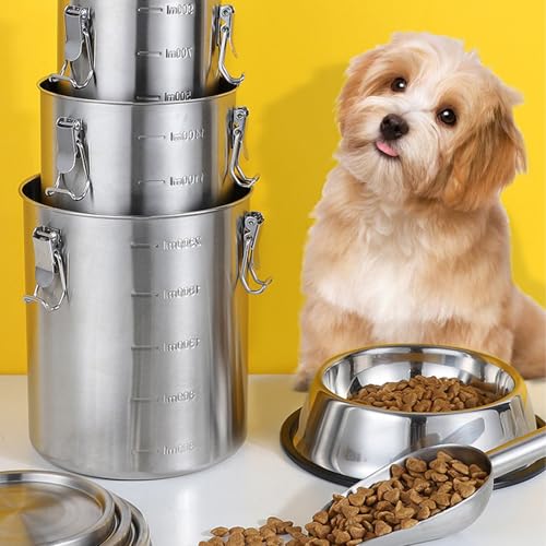 Pongnas Stainless Steel Pet Food Container, Metal Dog Food Container for Dog Food, Cat Food, and Bird Seeds, Compact Kitchen Storage Ideal for Countertop Display(1600ML)