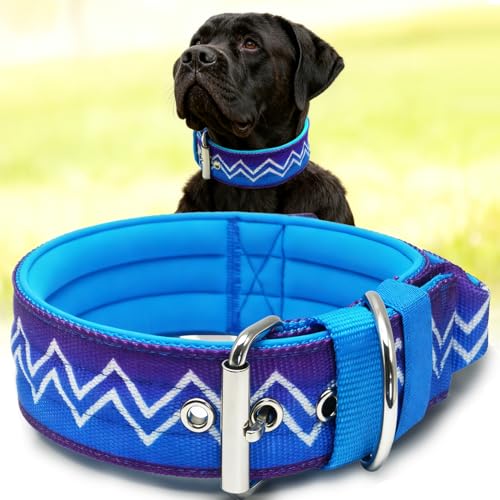 Dog Collar for Large Dogs,2 in Wide Heavy Duty,Pressure-Relief Padded, D-L - color: Violet Cyan, size: L