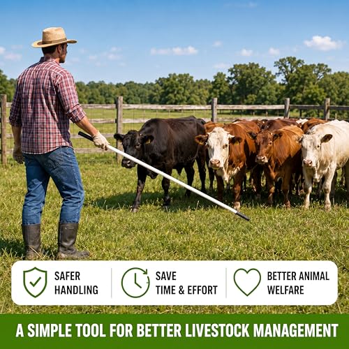 Chunful 53 Inch Fiberglass Livestock Sorting Stick White 1/2" Diameter Cattle Show Stick with Sponge Handle Bending Poles for Horses