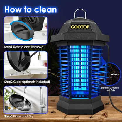 GOOTOP Bug Zapper Outdoor, Mosquito Zapper, 4200V 3 Prong Plug in Electric Fly Zapper, Mosquito Killer, Fly Traps, Flying Insects Zapper Indoor Outdoor, ABS Plastic Outer (Black) - color: BLACK