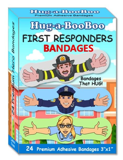 First Responders! Fun Adhesive Bandages from Hug-a-BooBoo. Hero Bandages that Hug! Kids Favorite 1st Responder Heros - Fireman, Policeman, Nurse and EMT Wearable Hugging Fun Stickers! 24 Ct - size: 24ct, style: First Responders