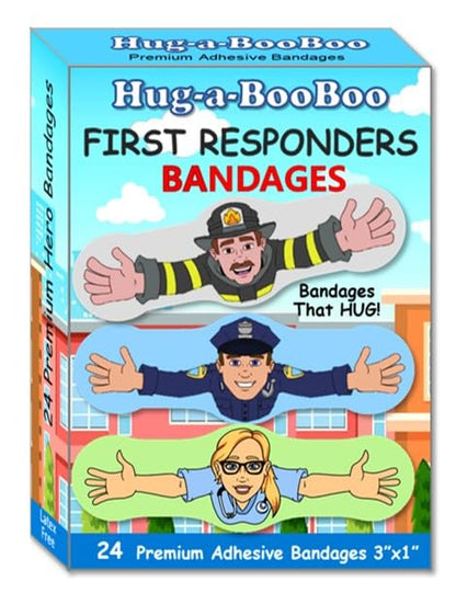 First Responders! Fun Adhesive Bandages from Hug-a-BooBoo. Hero Bandages that Hug! Kids Favorite 1st Responder Heros - Fireman, Policeman, Nurse and EMT Wearable Hugging Fun Stickers! 24 Ct - size: 24ct, style: First Responders